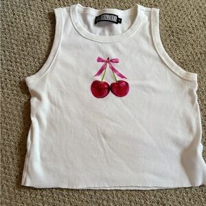 Girl Dangerous White Tank Top with Cherry Design